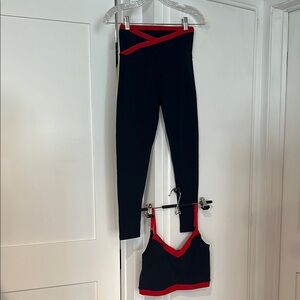 Beyond Yoga Navy Blue and Red Women's Leggings and Top Set